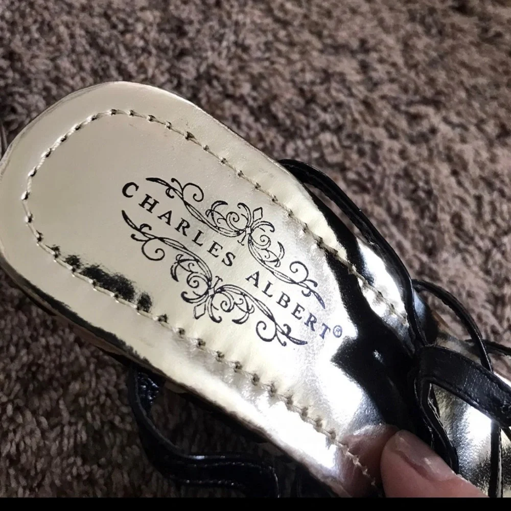 Charles Albert Black Strappy Wedge Sandals - Picture 5 of 8